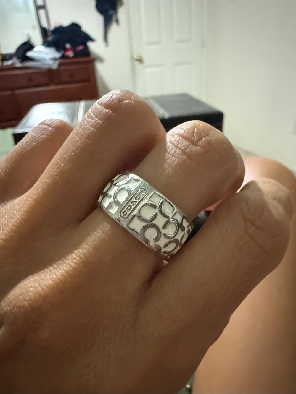 Coach Silver Logo Wide Band Ring